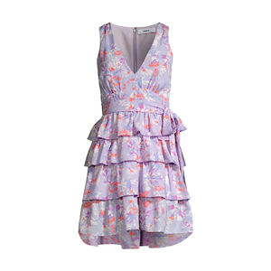 LIKELY Rana Tiered Dress 4 Floral Print Purple Mini Sleeveless Bow Belt NWT